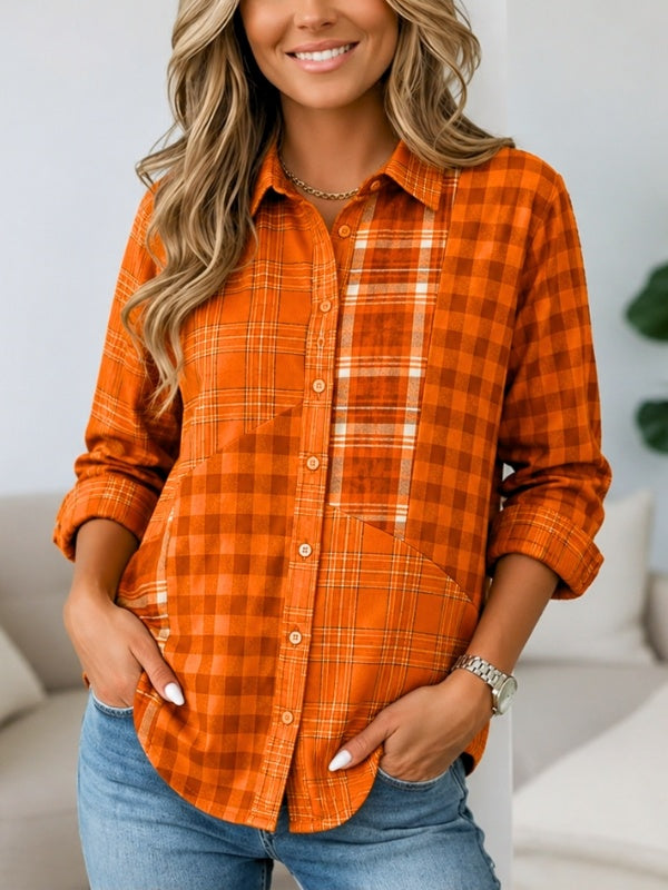 Plaid Patchwork Button Front Shirt