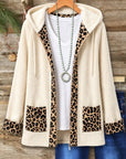 Leopard Trim Sherpa Hooded Jacket
