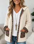 Leopard Trim Sherpa Hooded Jacket