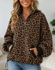 Leopard Print Velvet Hooded Pullover
