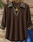 Leopard Collar V Neck Tunic Top