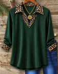 Leopard Collar V Neck Tunic Top