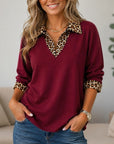 Leopard Collar V Neck Tunic Top
