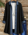 Ribbed Denim Trim Long Cardigan