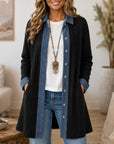 Ribbed Denim Trim Long Cardigan