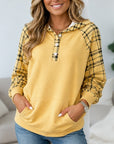 Plaid Sleeve Henley Hooded Tunic
