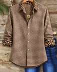Gingham Leopard Trim Button Down Shirt