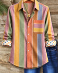 Multicolor Stripe Polka Dot Cuff Shirt