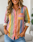Multicolor Stripe Polka Dot Cuff Shirt