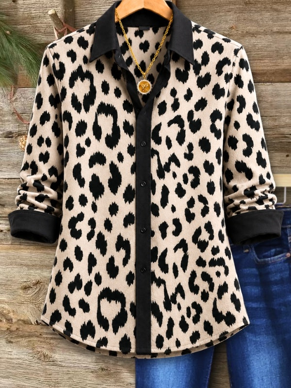 Leopard Print Contrast Collar Shirt