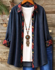 Plaid Trim Denim Tunic Shirt Jacket