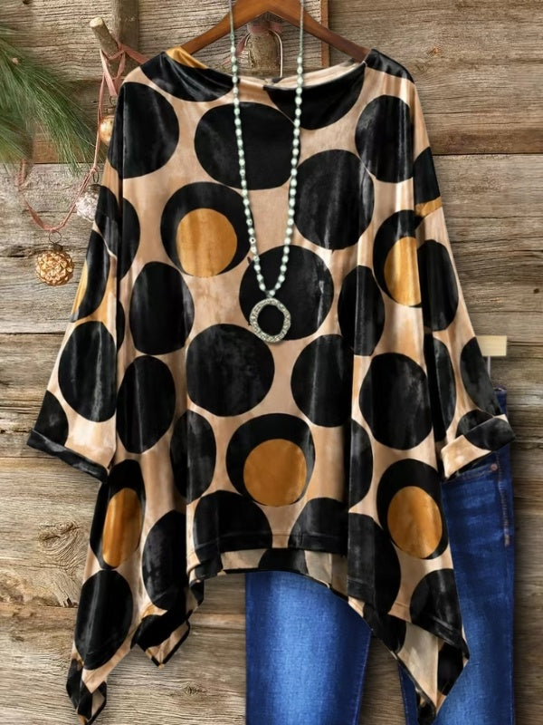 Polka Dot Velvet Asymmetrical Tunic Top