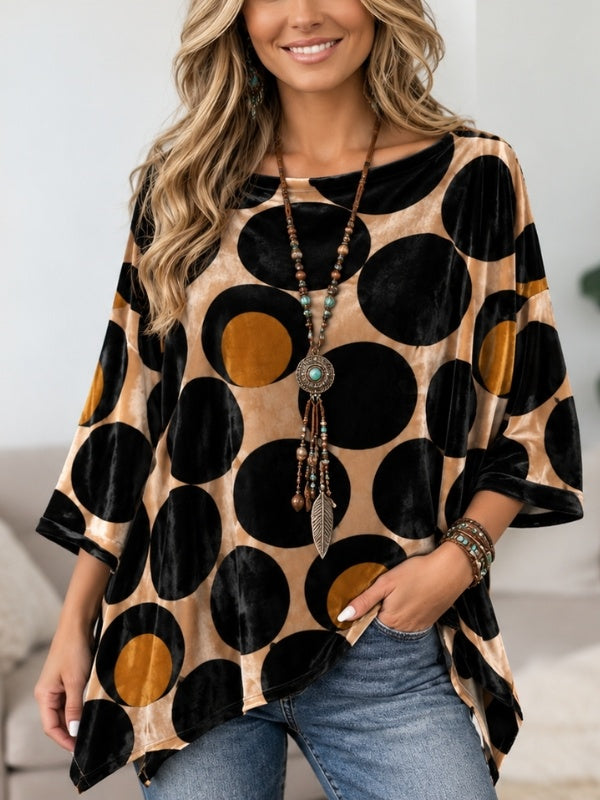 Polka Dot Velvet Asymmetrical Tunic Top