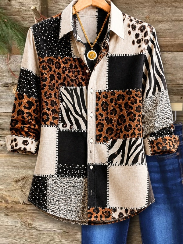 Animal Print Patchwork Tunic Shirt