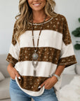 Floral Print Patchwork Half-Sleeve Top