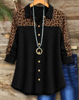 Leopard Print Waffle Knit Button-Up Tunic