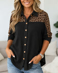Leopard Print Waffle Knit Button-Up Tunic