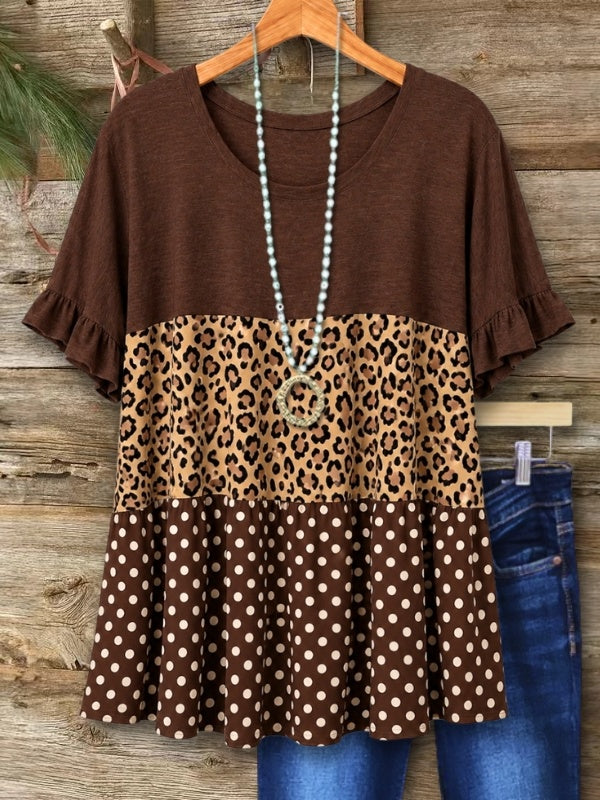 Leopard Print Polka Dot Babydoll Top