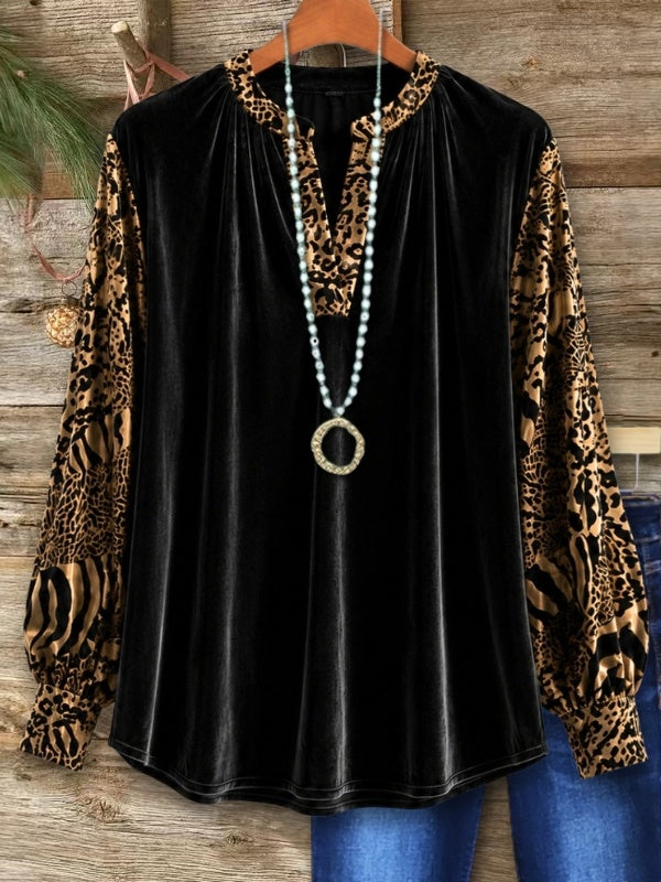 Animal Print Velvet Balloon Sleeve Tunic
