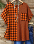 Plaid Patchwork Short Sleeve Tunic