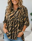 Zebra Print Velvet Button Babydoll Tunic