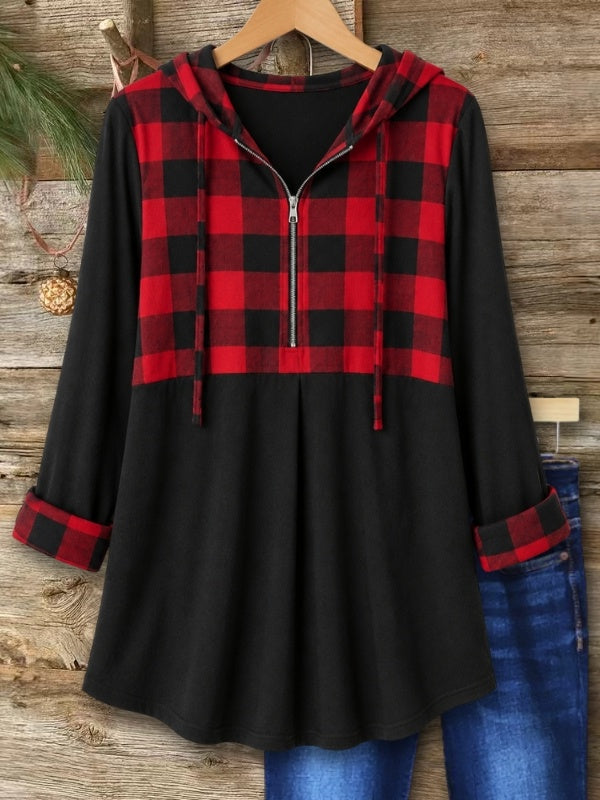 Buffalo Plaid Hooded Zip Tunic