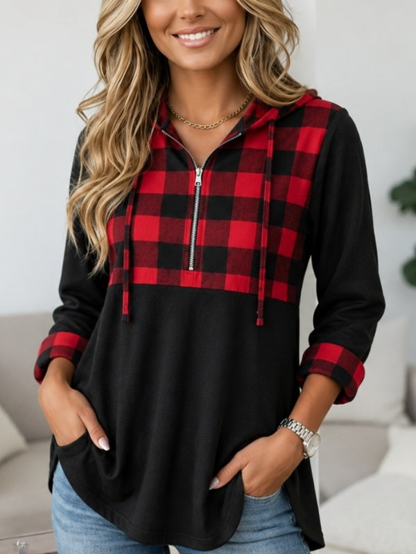 Buffalo Plaid Hooded Zip Tunic