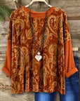 Paisley Print Velvet Crew Neck Top