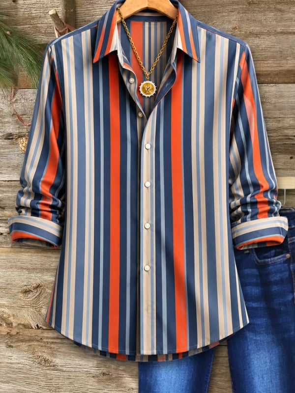 Striped Button-Up Collared Shirt
