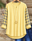 Plaid Sleeve Henley Top