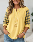 Plaid Sleeve Henley Top