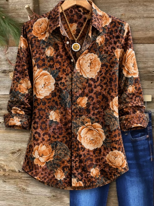 Floral Print Leopard Button-Up Shirt