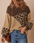 Leopard Patchwork Balloon Sleeve Fleece Pullover