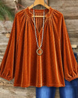 Polka Dot Ruffle Neck Balloon Sleeve Blouse