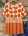 Mixed Polka Dot Babydoll Top with Ruffle Sleeves