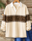 Leopard Patchwork Polo Collar Long Sleeve Top