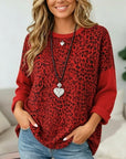 Leopard Print Contrast Sleeve Relaxed Top