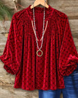 Polka Dot Velvet Ruffle V-Neck Top