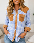 Gingham Corduroy Patchwork Pocket Shirt