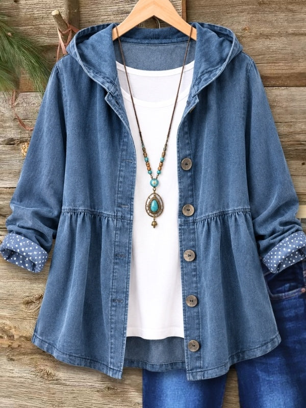 Denim Hooded Babydoll Button Jacket