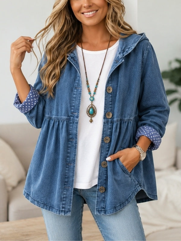 Denim Hooded Babydoll Button Jacket