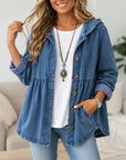Denim Hooded Babydoll Button Jacket