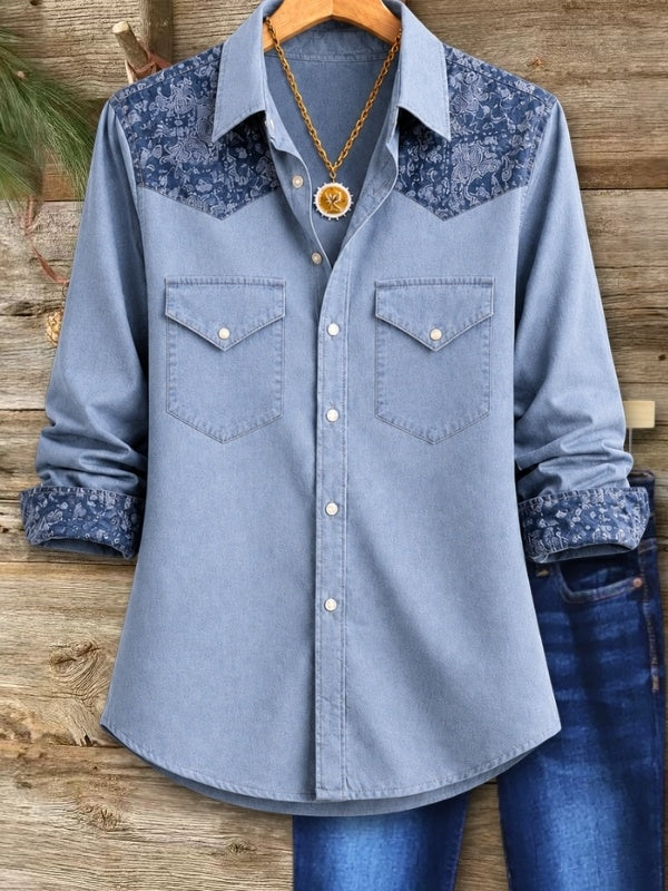 Paisley Patchwork Western Denim Shirt