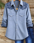 Paisley Patchwork Western Denim Shirt