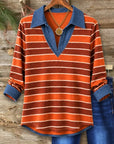Striped V-Neck Contrast Collar Tunic