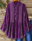 Velvet Pintuck Ruffle Tunic Blouse