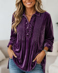Velvet Pintuck Ruffle Tunic Blouse