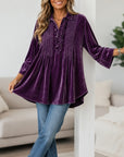 Velvet Pintuck Ruffle Tunic Blouse