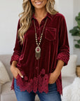 Velvet Lace Hem Patchwork Shirt Tunic