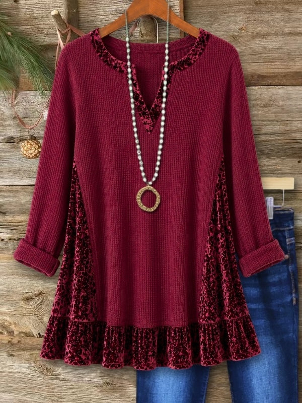 Velvet Patchwork Babydoll Tunic Top